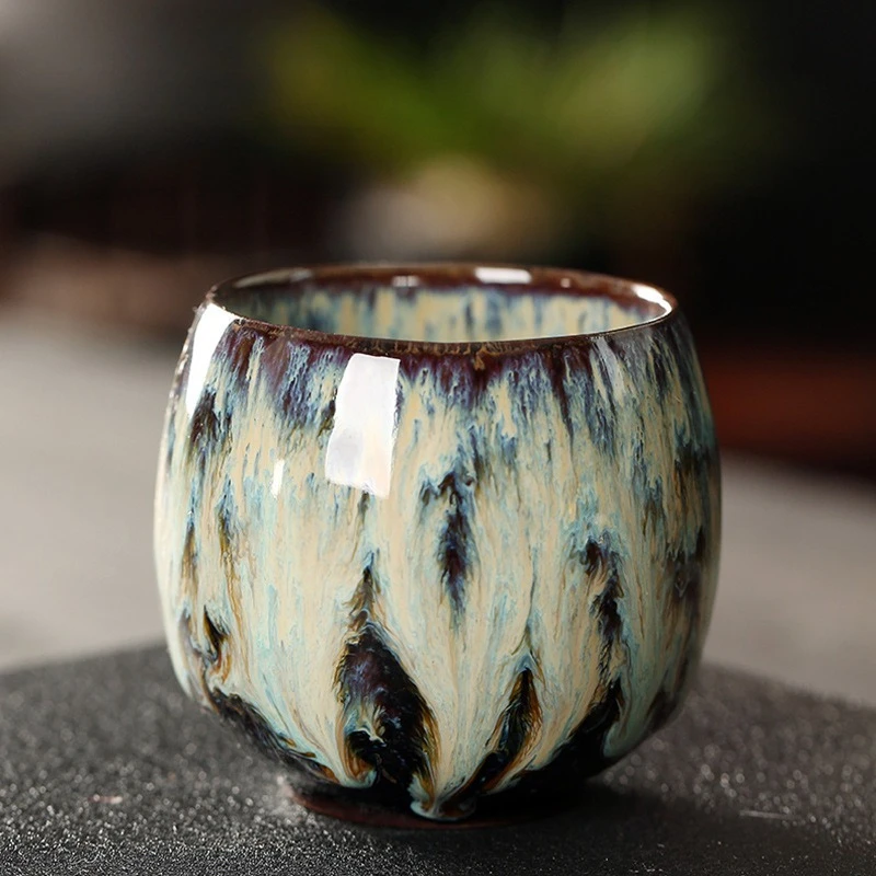 Ceramiczna filiżanka do herbaty w stylu japońskim ze wzorem z pieca Jasnożółty