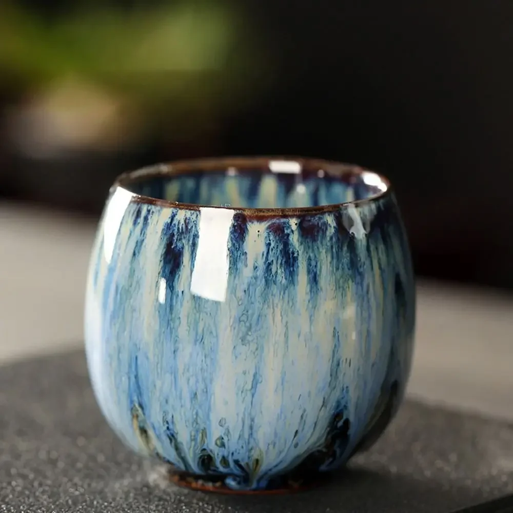 Ceramiczna filiżanka do herbaty w stylu japońskim ze wzorem z pieca Niebieski