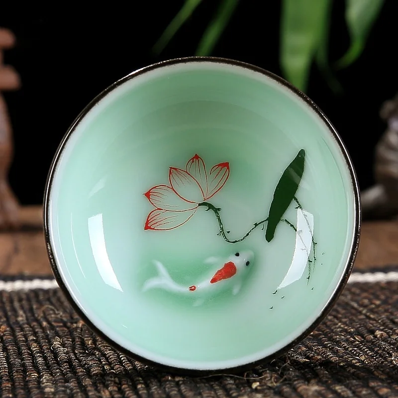 Ceramiczna filiżanka do herbaty z motywem karpia Lotus 60 ml Czarny