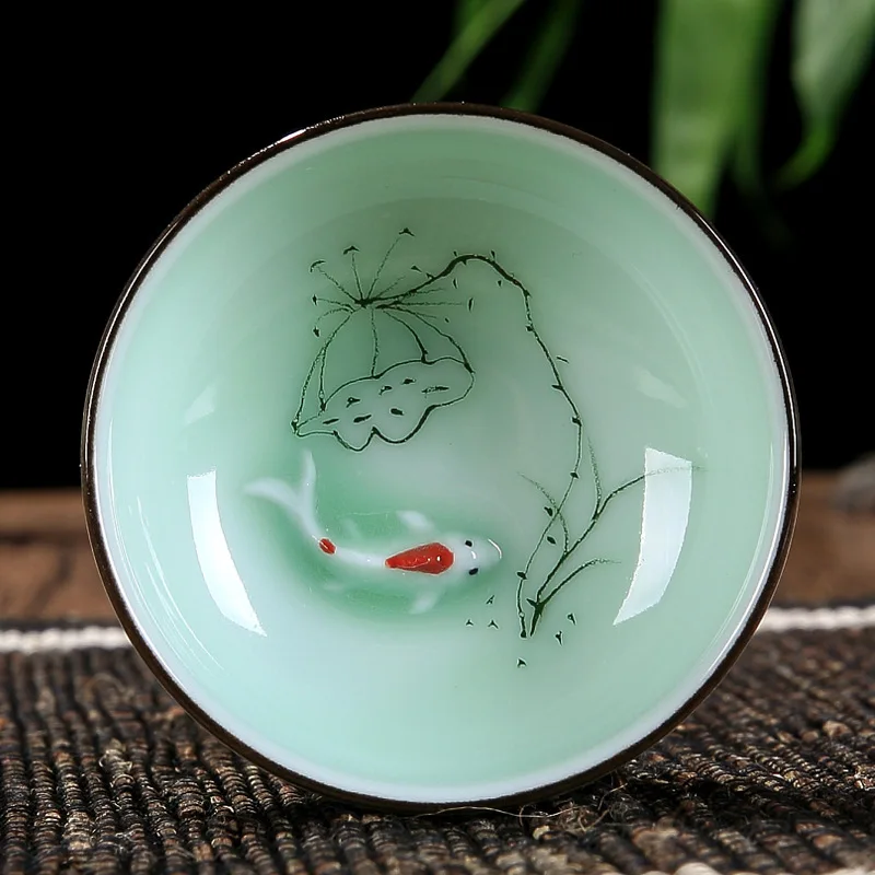 Ceramiczna filiżanka do herbaty z motywem karpia Lotus 60 ml Różowy