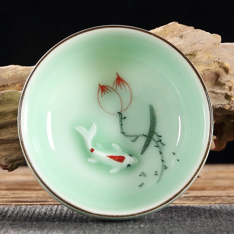 Ceramiczna filiżanka do herbaty z motywem karpia Lotus 60 ml Zielony