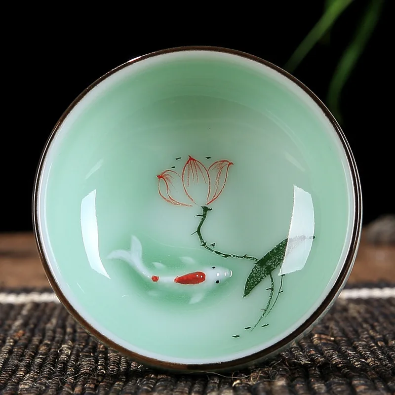 Ceramiczna filiżanka do herbaty z motywem karpia Lotus 60 ml żółty
