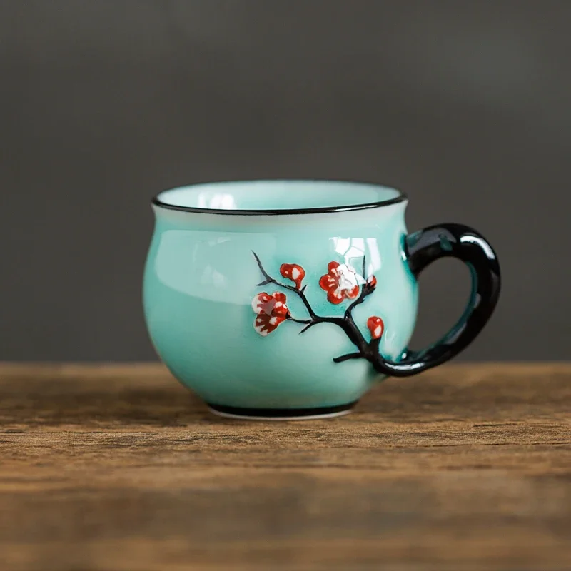 Ceramiczna filiżanka do herbaty ze wzorem śliwy chińska porcelana Jasnozielony