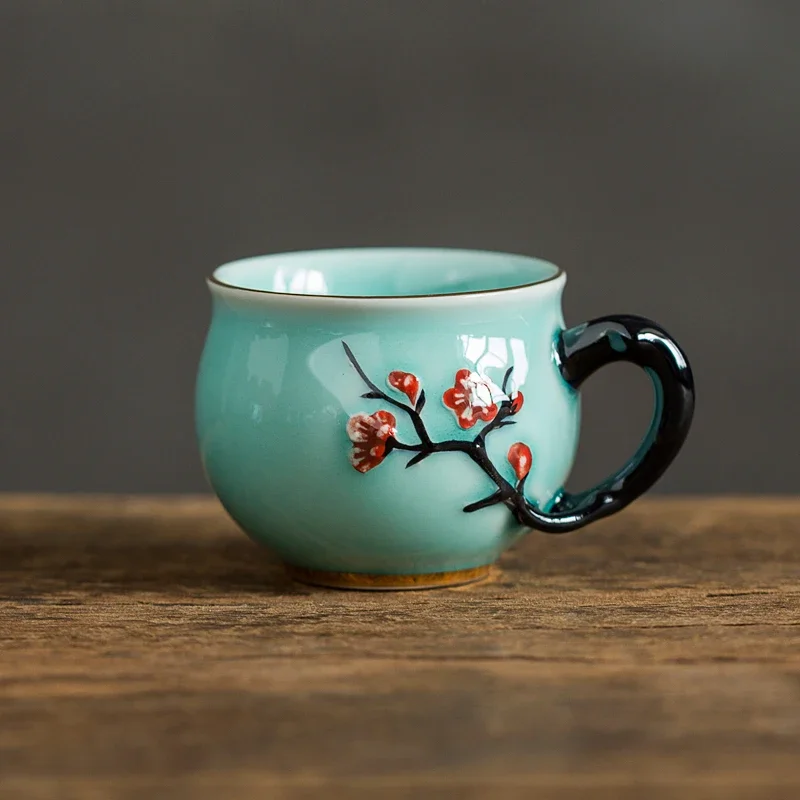 Ceramiczna filiżanka do herbaty ze wzorem śliwy chińska porcelana Pomarańczowy