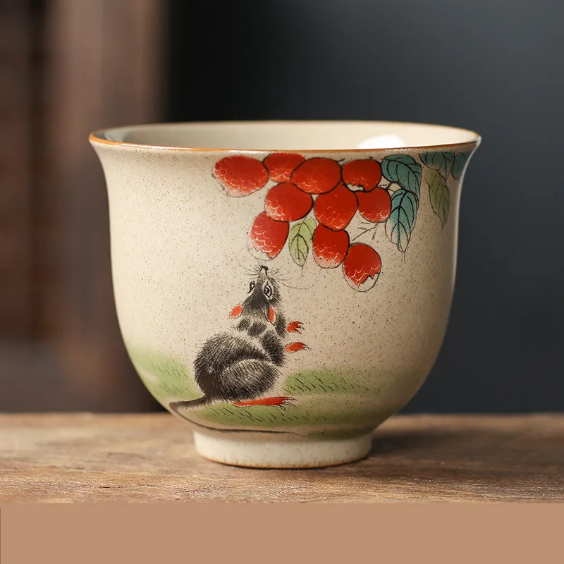 Ceramiczna filiżanka do herbaty chiński zodiak ręcznie robiona Burgundia
