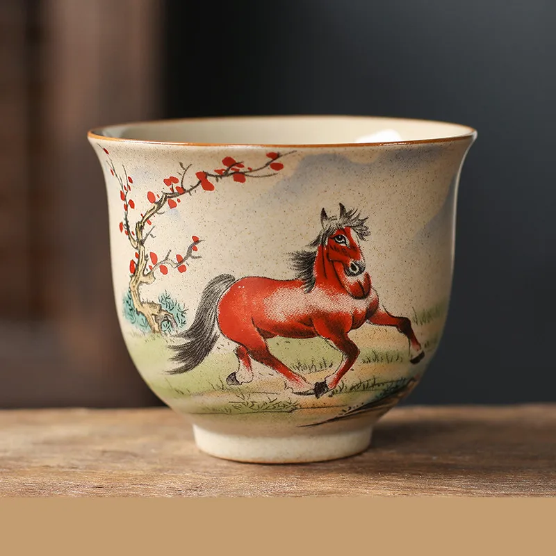 Ceramiczna filiżanka do herbaty chiński zodiak ręcznie robiona Głęboki niebieski