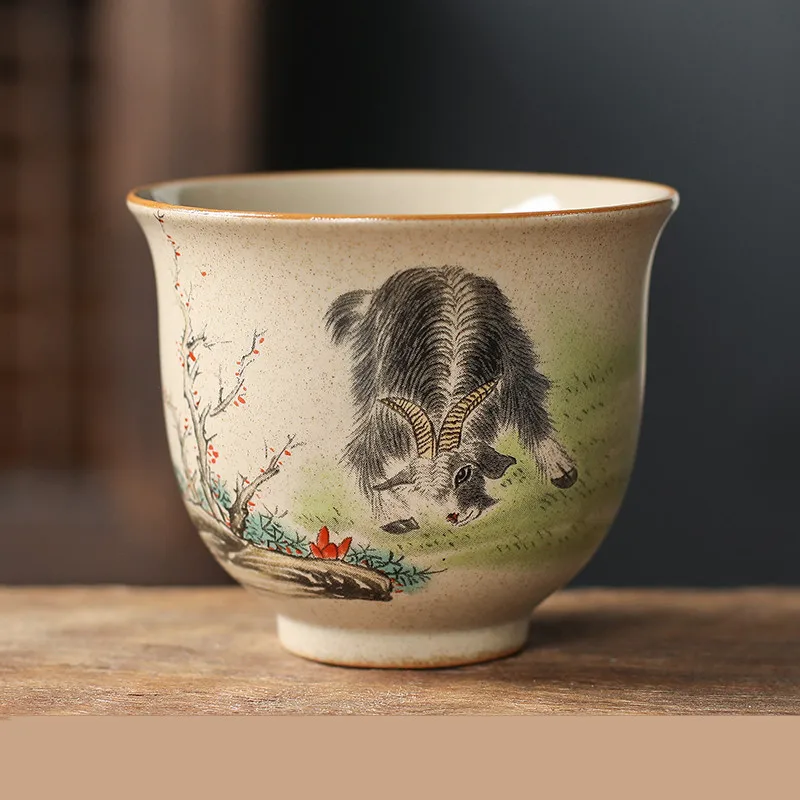 Ceramiczna filiżanka do herbaty chiński zodiak ręcznie robiona Jasnoszary
