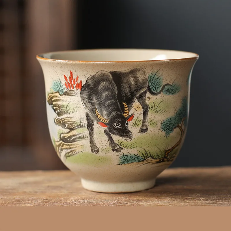 Ceramiczna filiżanka do herbaty chiński zodiak ręcznie robiona żółty