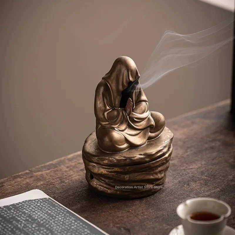 Ceramiczna kadzielnica reflux w kształcie Buddy — medytacja i Zen Biały