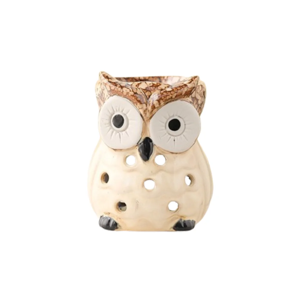 Ceramiczna kadzielnica w kształcie sowy na świeczkę tealight — aromaterapia Burgundia