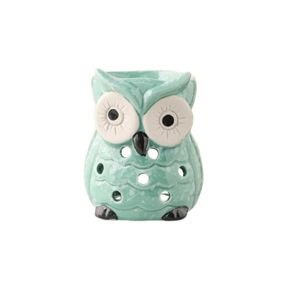 Ceramiczna kadzielnica w kształcie sowy na świeczkę tealight — aromaterapia żółty