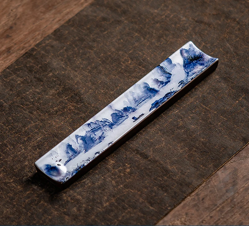Ceramiczna kadzielnica zen z emalią — wkład do kadzidełek patyczkowych Armijna zieleń