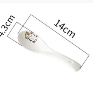 Ceramiczna łyżka do zupy z motywem kota 14 cm Biały