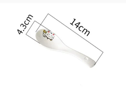 Ceramiczna łyżka do zupy z motywem kota 14 cm Biały