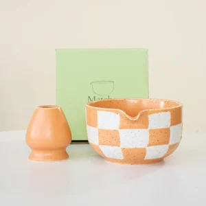 Ceramiczna miseczka do matcha w szachownicę – duża, żaroodporna Jasnożółty