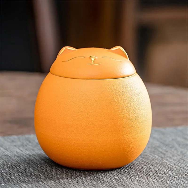Ceramiczna puszka na herbatę z kotkiem na szczęście Jasnozielony
