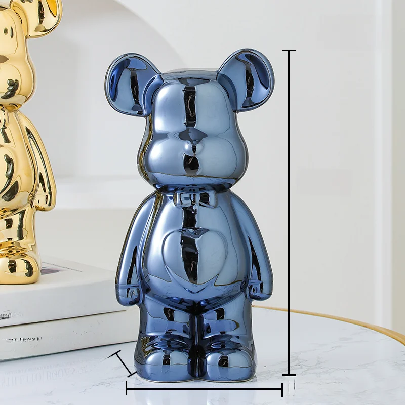 Ceramiczna statuetka misia – estetyczna figurka niedźwiedzia do wystroju pokoju Królewski niebieski