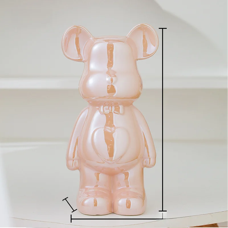 Ceramiczna statuetka misia – estetyczna figurka niedźwiedzia do wystroju pokoju Różowy