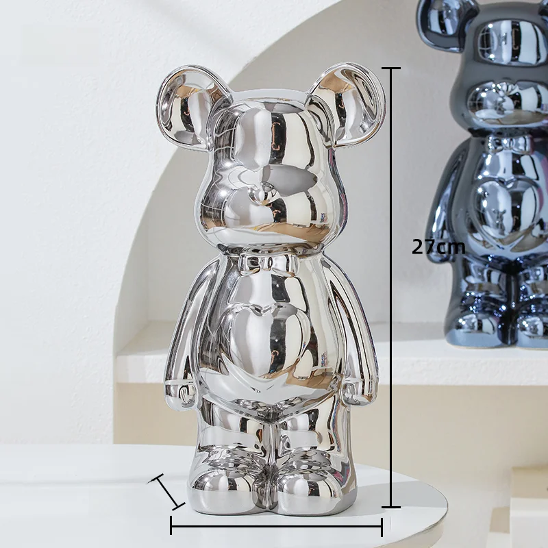 Ceramiczna statuetka misia – estetyczna figurka niedźwiedzia do wystroju pokoju Srebrny