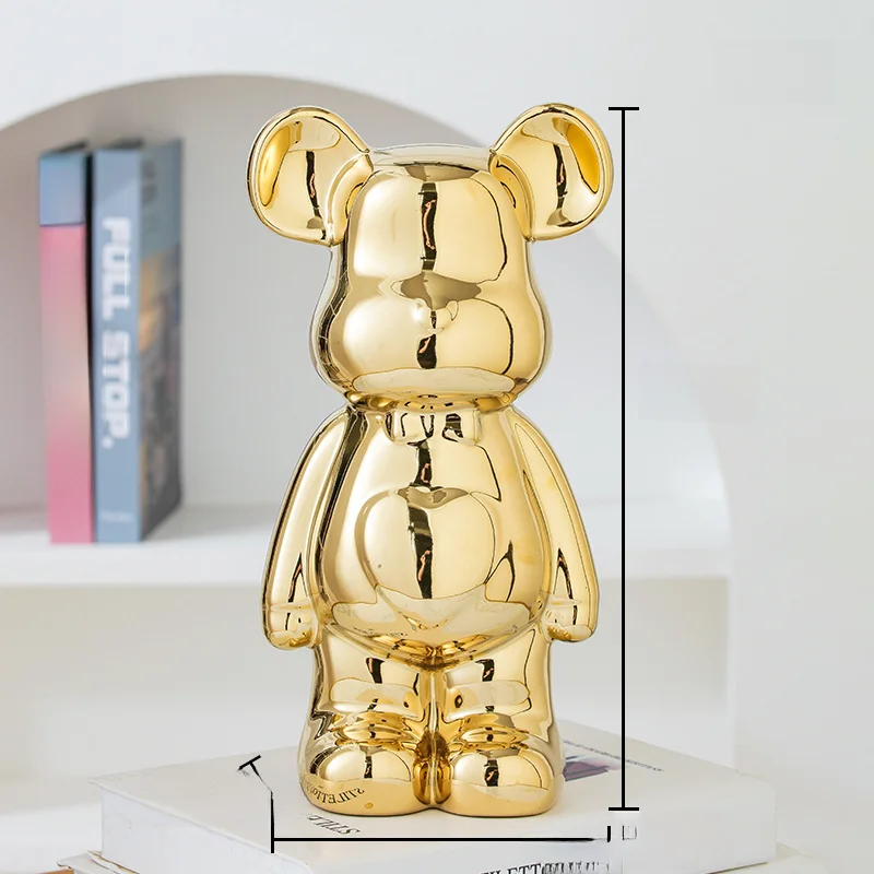 Ceramiczna statuetka misia – estetyczna figurka niedźwiedzia do wystroju pokoju Złoto