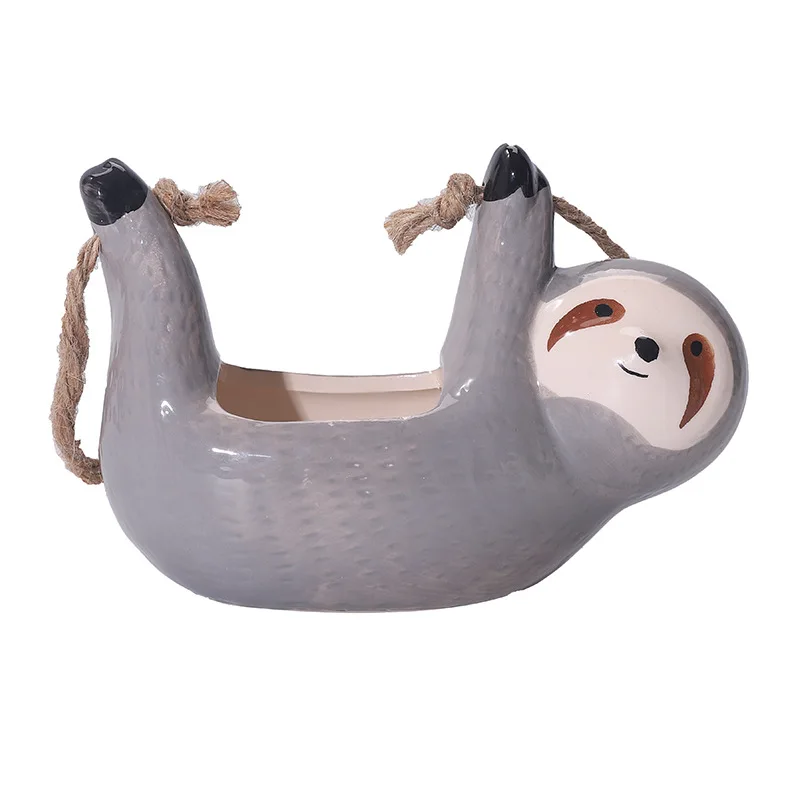 Ceramiczna wisząca doniczka ze zwierzątkiem Biały
