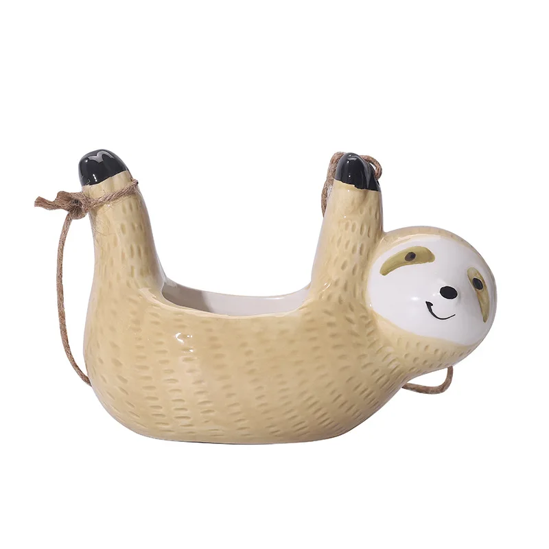 Ceramiczna wisząca doniczka ze zwierzątkiem żółty