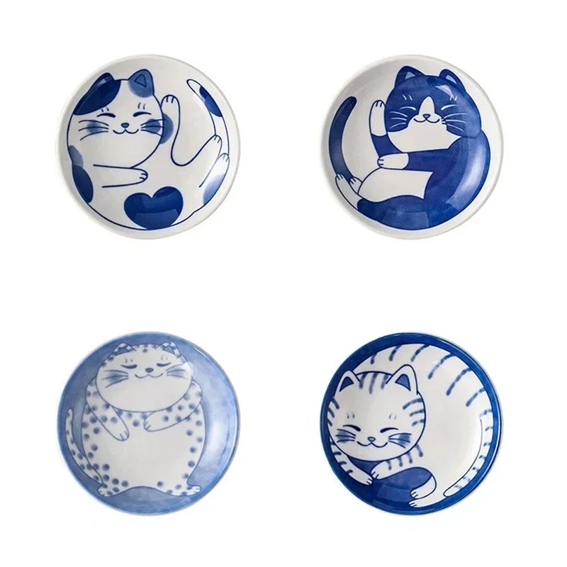 Ceramiczne miseczki na sosy z kotem (4 szt.) Szary