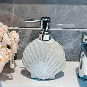 Ceramiczny dozownik mydła w kształcie muszli 420 ml Biały