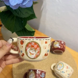 Ceramiczny kubek do kawy kot w stylu vintage Jasnożółty