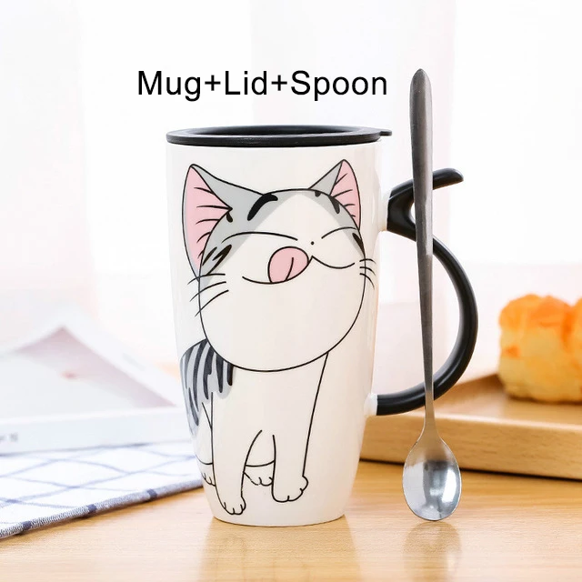 Ceramiczny kubek z pokrywką i łyżeczką 600 ml Czarny