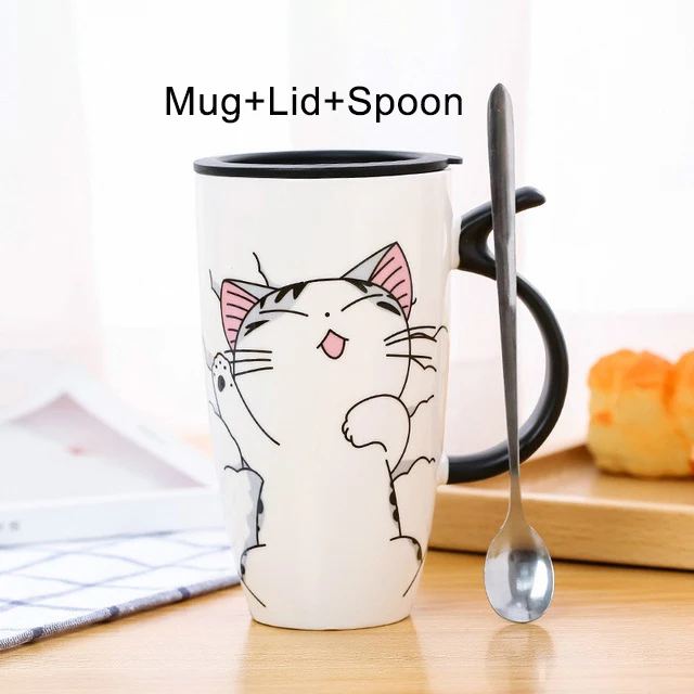 Ceramiczny kubek z pokrywką i łyżeczką 600 ml Czerwony