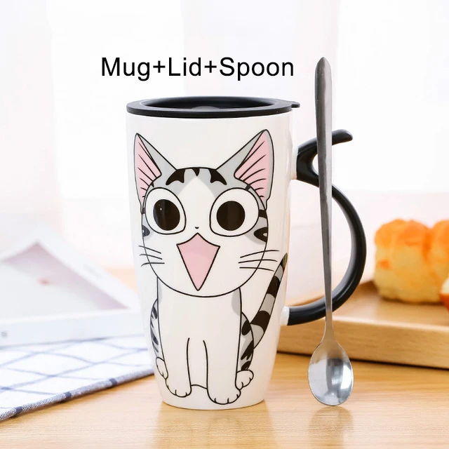 Ceramiczny kubek z pokrywką i łyżeczką 600 ml Zielony