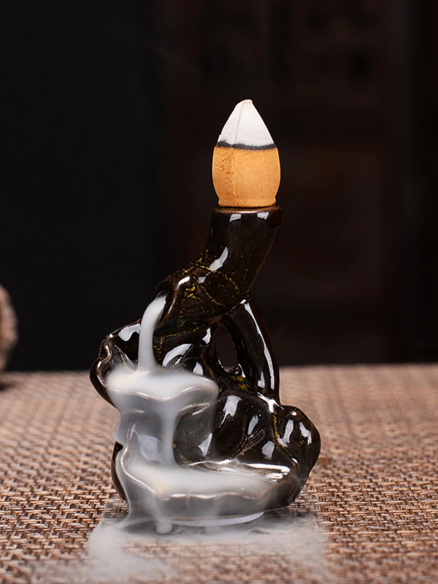 Ceramiczny mini palnik kadzidełek backflow — tykwa Zen na biurko Biały