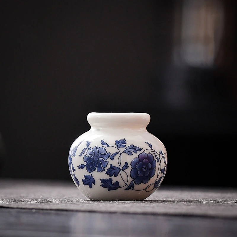 Ceramiczny mini wazon w stylu porcelany żółty