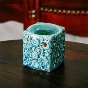 Ceramiczny palnik olejków eterycznych w stylu retro z efektem spękanej glazury żółty