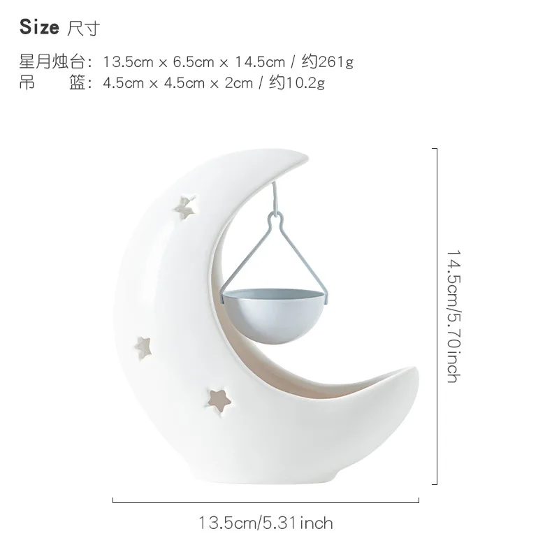 Ceramiczny podgrzewacz olejków w kształcie księżyca — dyfuzor na tealight Biały