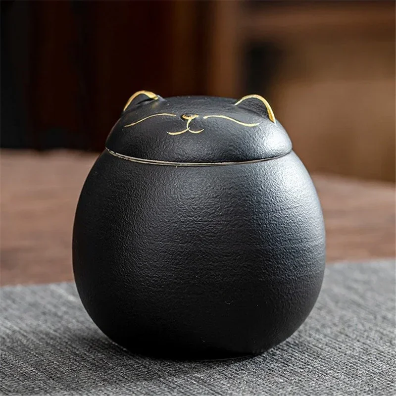 Ceramiczny pojemnik na herbatę z kotem 230 ml Jasnoszary