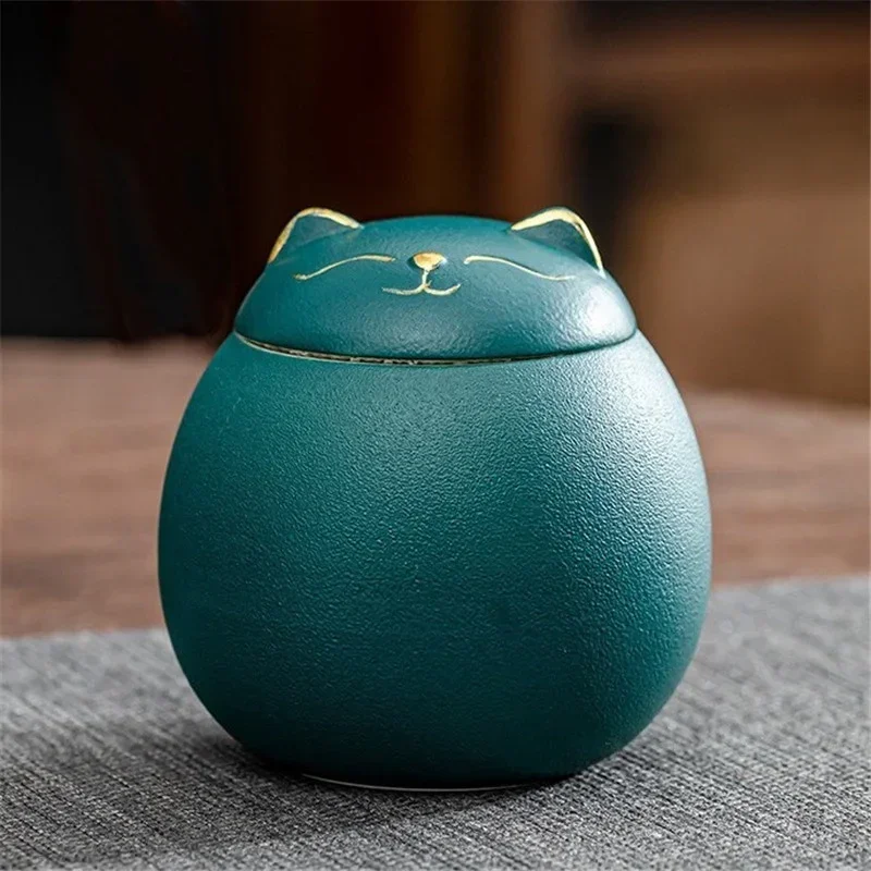 Ceramiczny pojemnik na herbatę z kotem 230 ml Jasnozielony