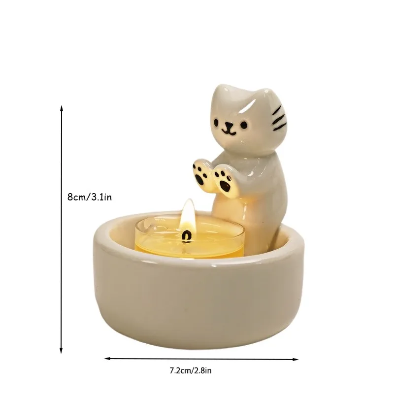 Ceramiczny świecznik kotek grzejący ogon ciepło tealight do domu Srebrny