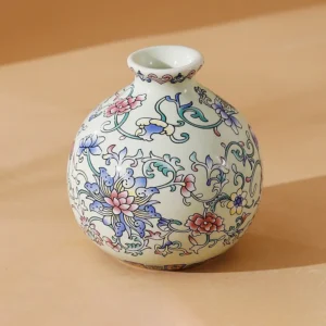 Ceramiczny wazon w stylu chińskim z ręcznym malowaniem Beżowy