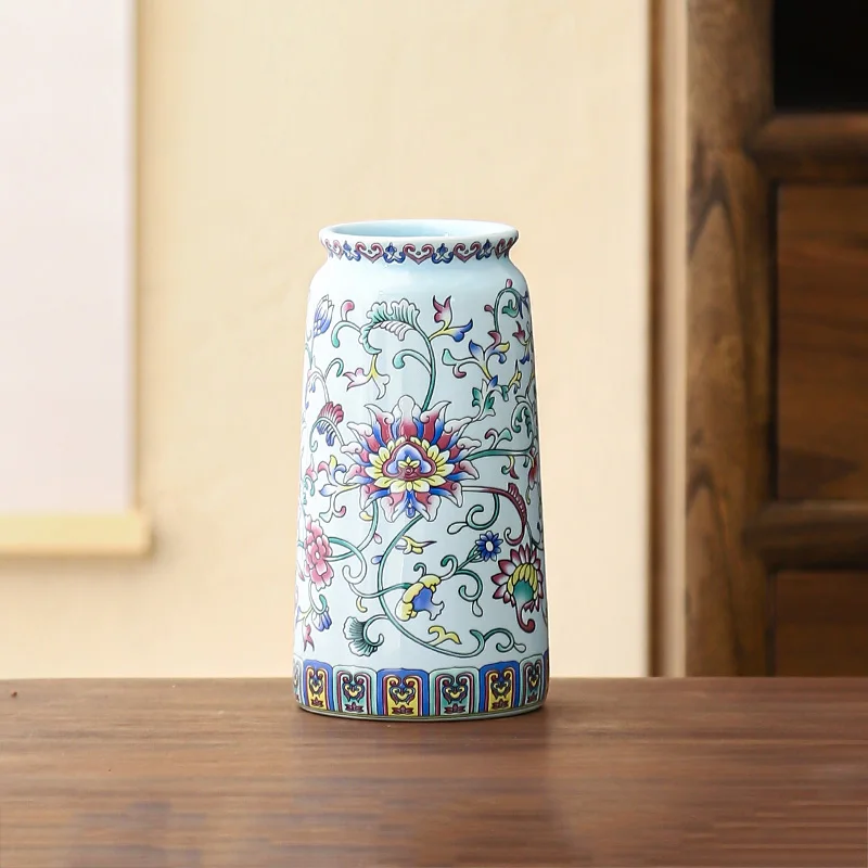Ceramiczny wazon w stylu chińskim z ręcznym malowaniem Khaki