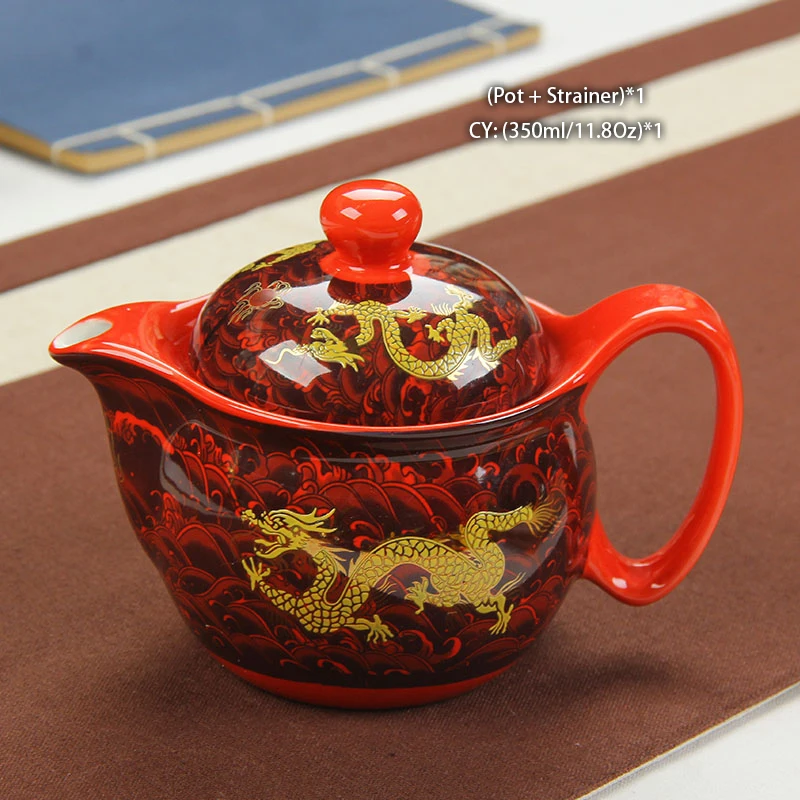 Chiński ceramiczny zestaw do herbaty Kung Fu ze smokiem żółty