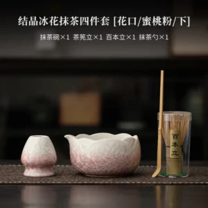 Ceramiczny zestaw do matcha 4 lub 8 sztuk z wzorem kryształowego kwiatu Jasnozielony