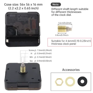 Cichy mechanizm zegarowy kwarcowy wałek 12–22 mm do DIY naprawy Czarny