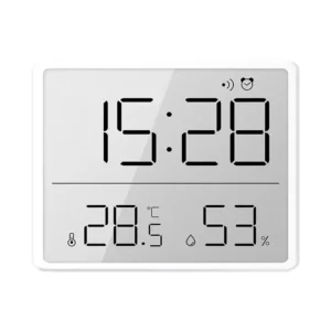 Cienki budzik LCD z higrometrem i magnesem Czarny