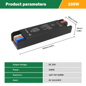 Cienki zasilacz LED 12V/24V - transformator do taśm 60-400W Czarny