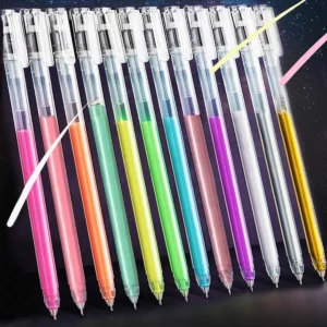 Zestaw 12 kolorowych cienkopisów żelowych 0,5 mm do rysowania na ciemnym papierze Biały
