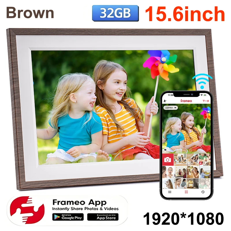 Cyfrowa ramka na zdjęcia WiFi 15,6 cala IPS HD dotykowa 32GB Złoto
