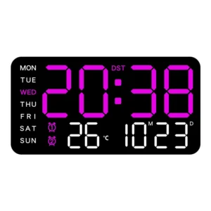 Cyfrowy zegar ścienny LED USB/baterie z funkcją DST i dużym budzikiem żółty