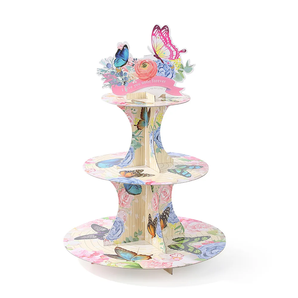 Zestaw dekoracji na urodziny motyw motyle różowy Cake stand